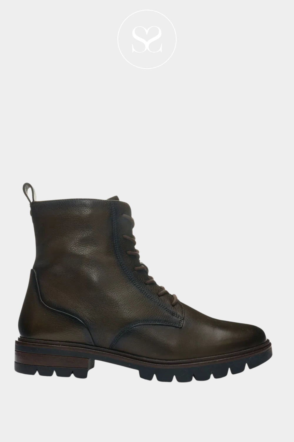 Ara Green Leather Lace Up Military Boots - 12-11260