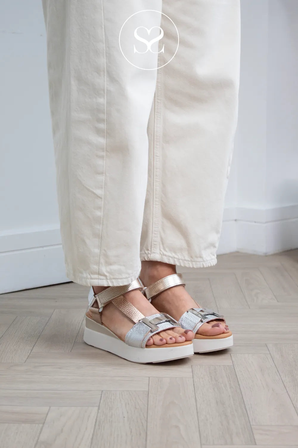 Oh My Sandals Gold Wedge Walking Sandals 5961