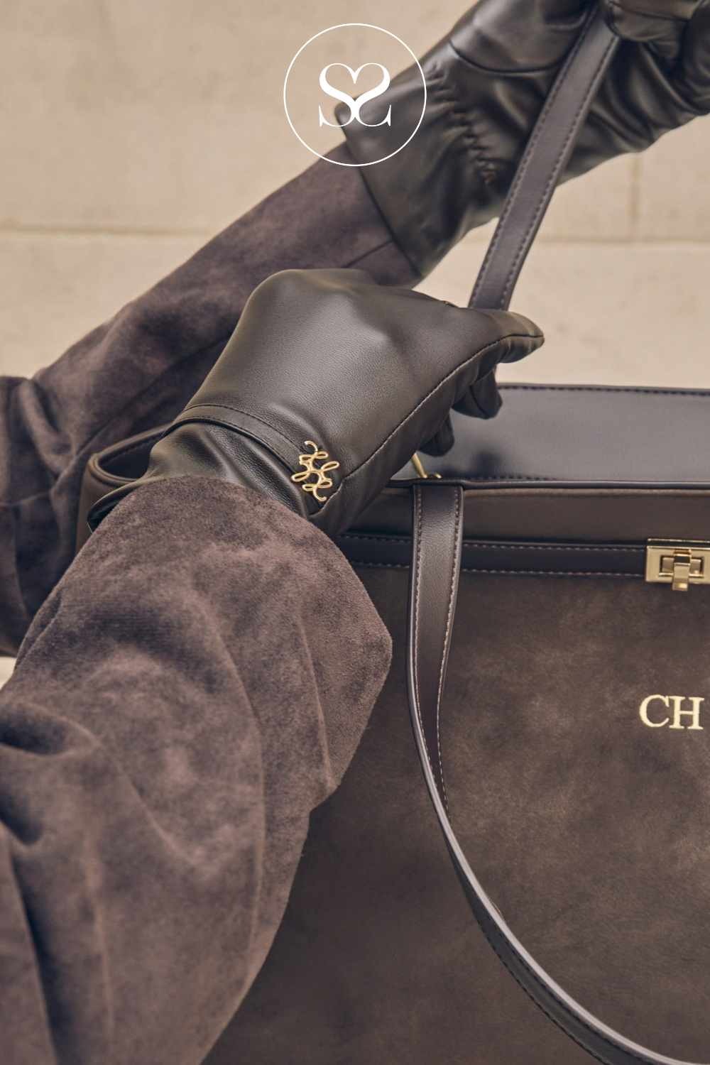 Katie Loxton Faux Leather Gloves - Chocolate Brown
