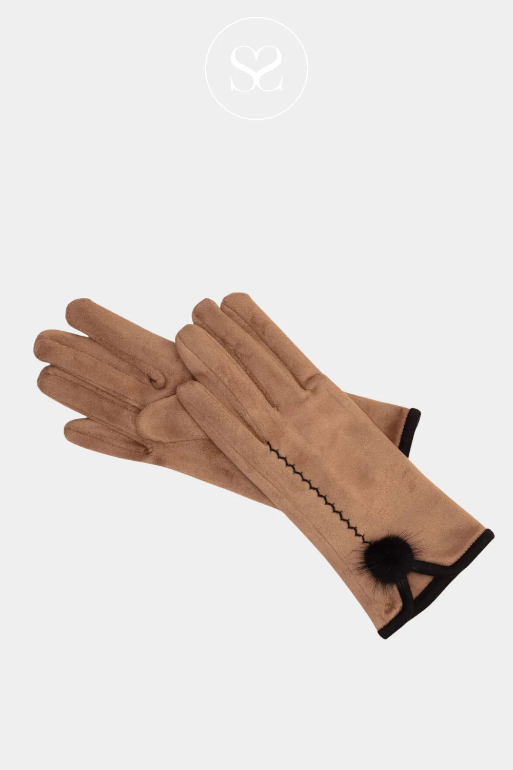 ELIE BEAUMONT GLOVES POM POM  - DARK TAN