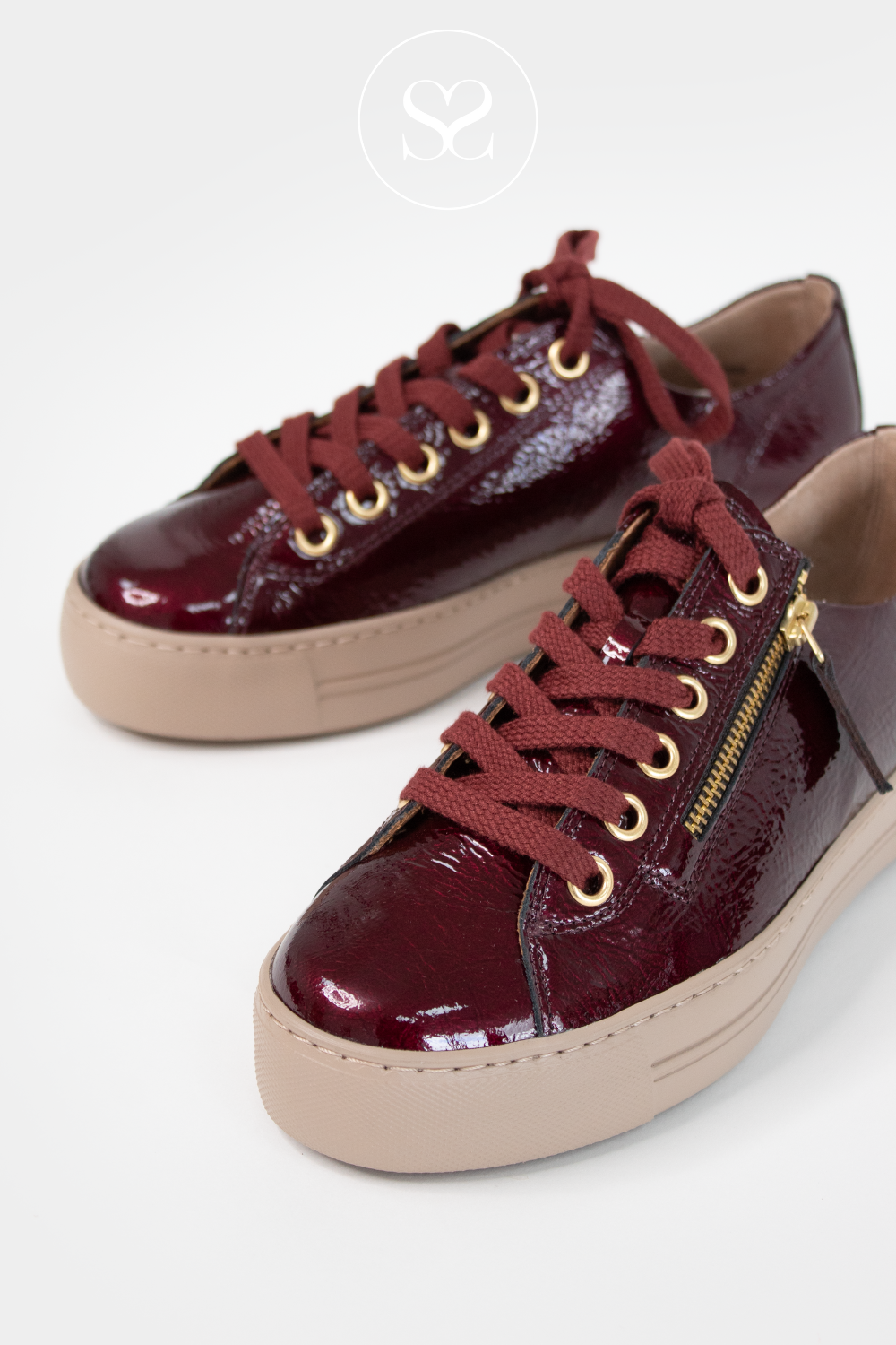 PAUL GREEN WINE PATENT PLATFORM TRAINERS WITH ZIP - 5006-248