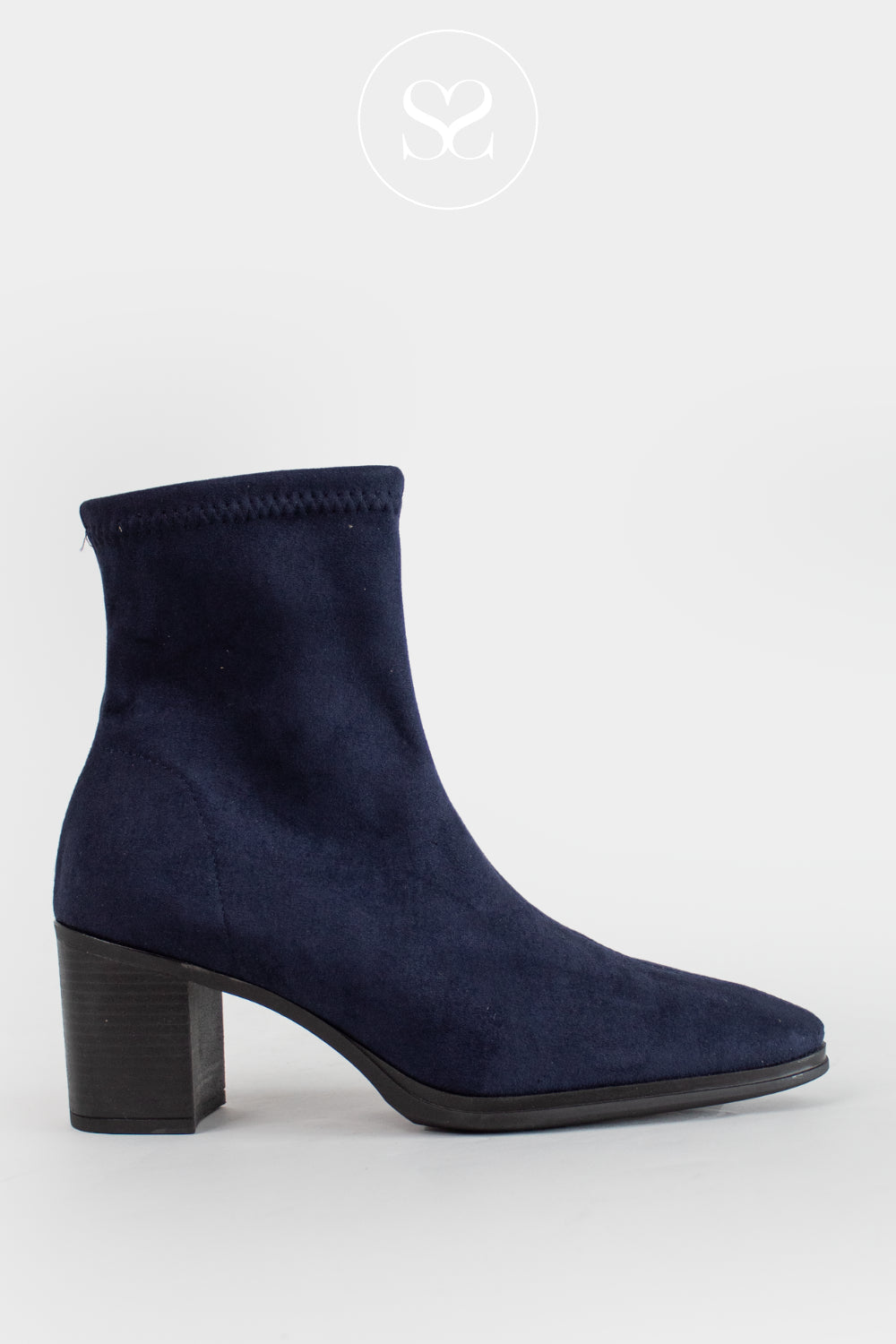Pointed toe navy suede sock boots from Miss Elastic - 78200