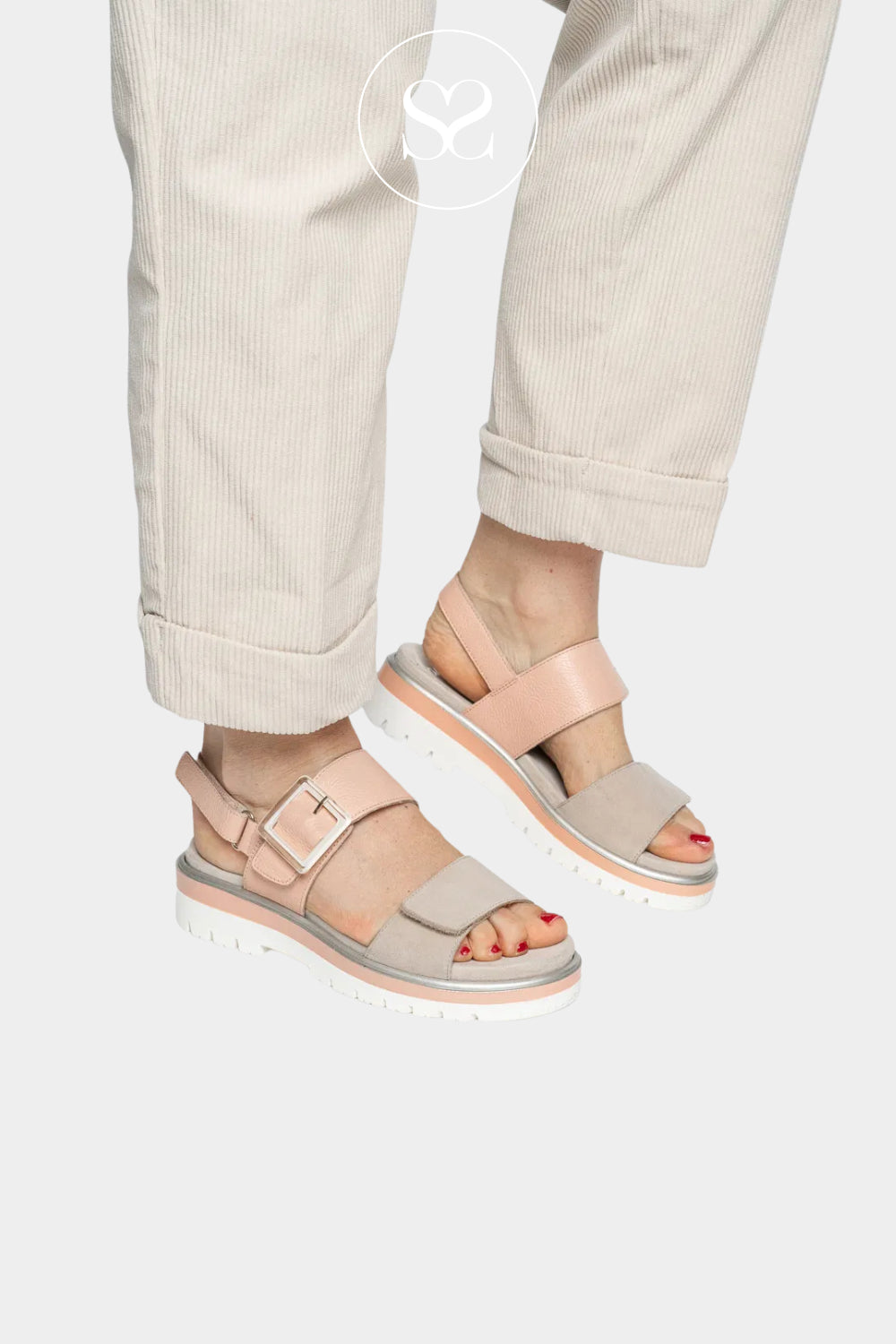 ARA 12-21003 PINK/BEIGE CHUNKY WALKING SANDALS