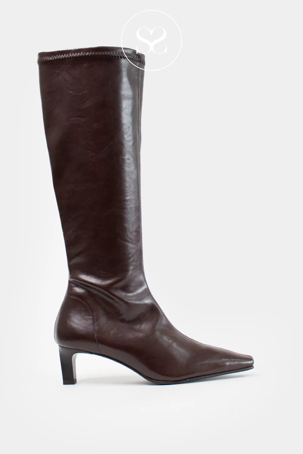MISS ELASTIC DARK BROWN KNEE HIGH PULL ON SOCK BOOTS 78100