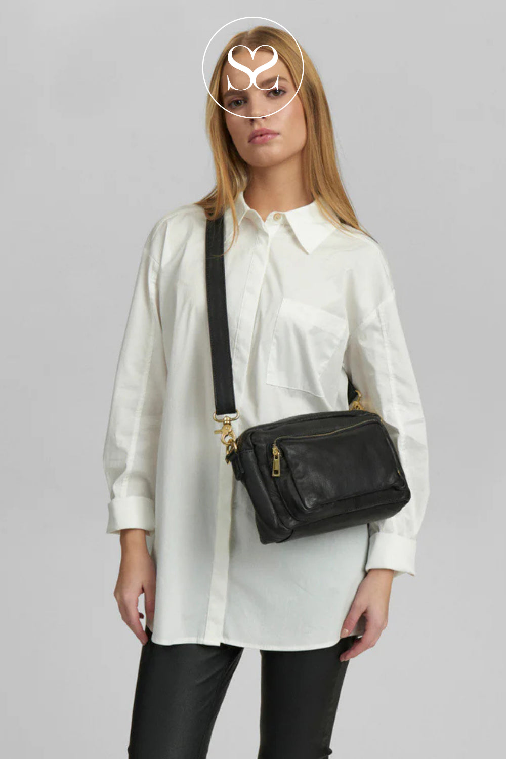 Depeche Black Leather Crossbody Bag -  14132 
