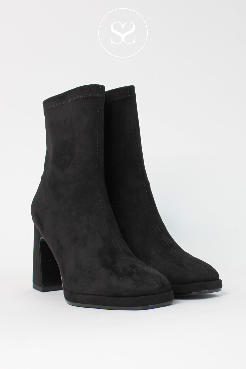 LODI BLACK SUEDE BLOCK HEEL PLATFORM ANKLE BOOTS - LAIRA IRELAND