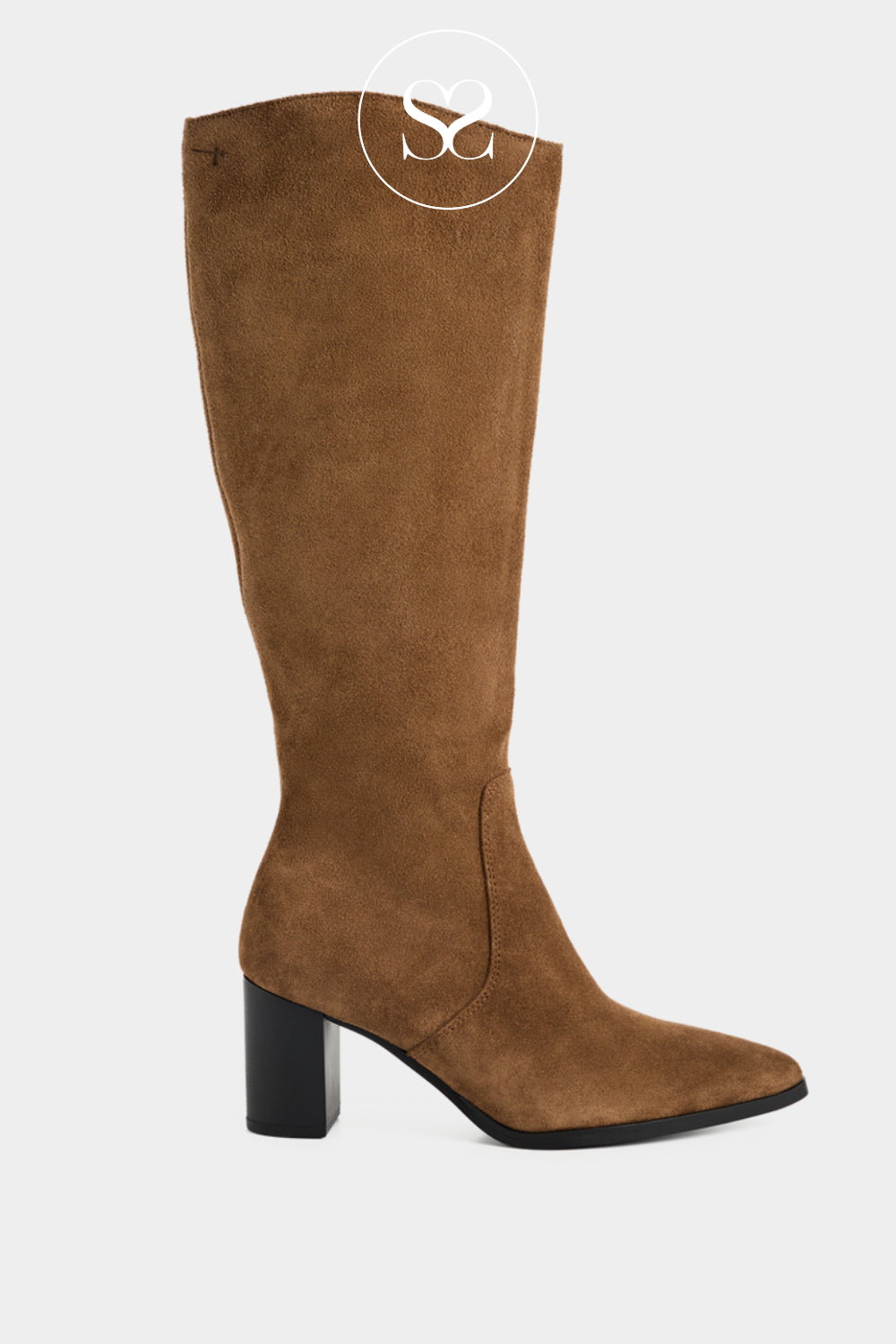 Tamaris Brown Suede Knee-High Heeled Boot - 1-25505 Ireland