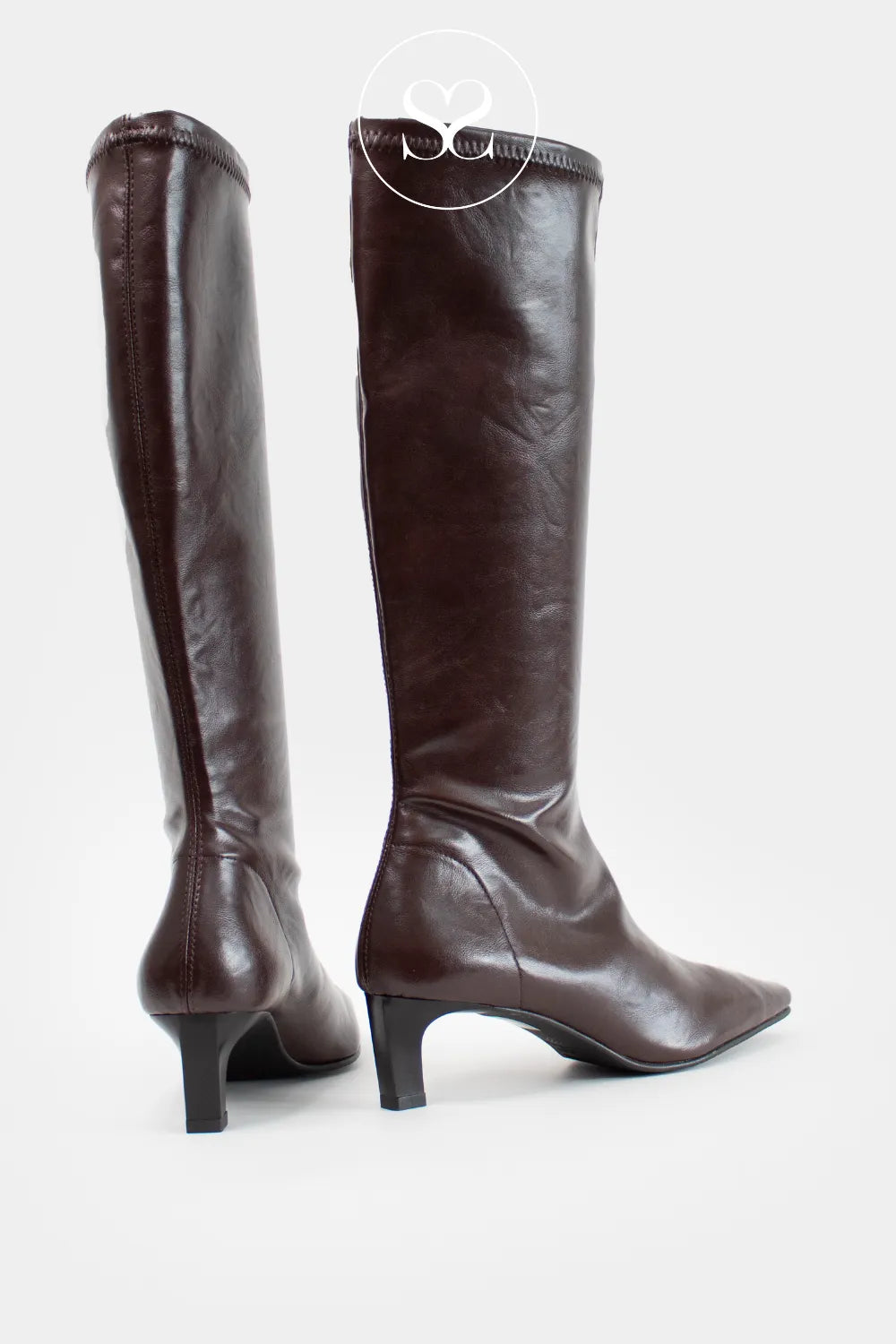 MISS ELASTIC DARK BROWN KNEE HIGH PULL ON SOCK BOOTS 78100