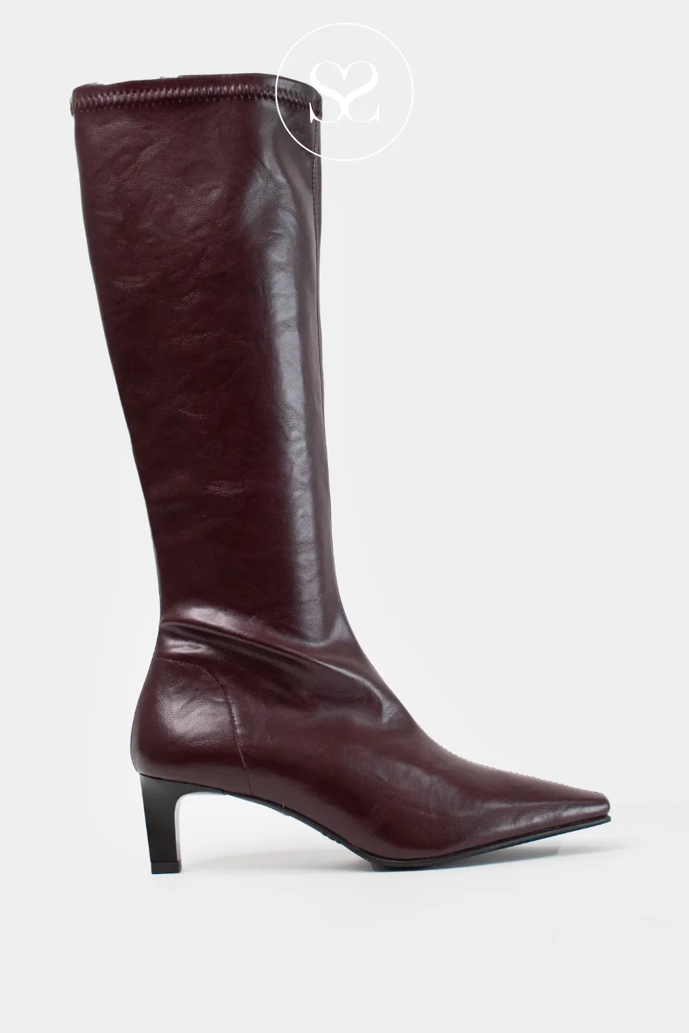 MISS ELASTIC DARK BURGUNDY KNEE HIGH PULL ON SOCK BOOTS 78100