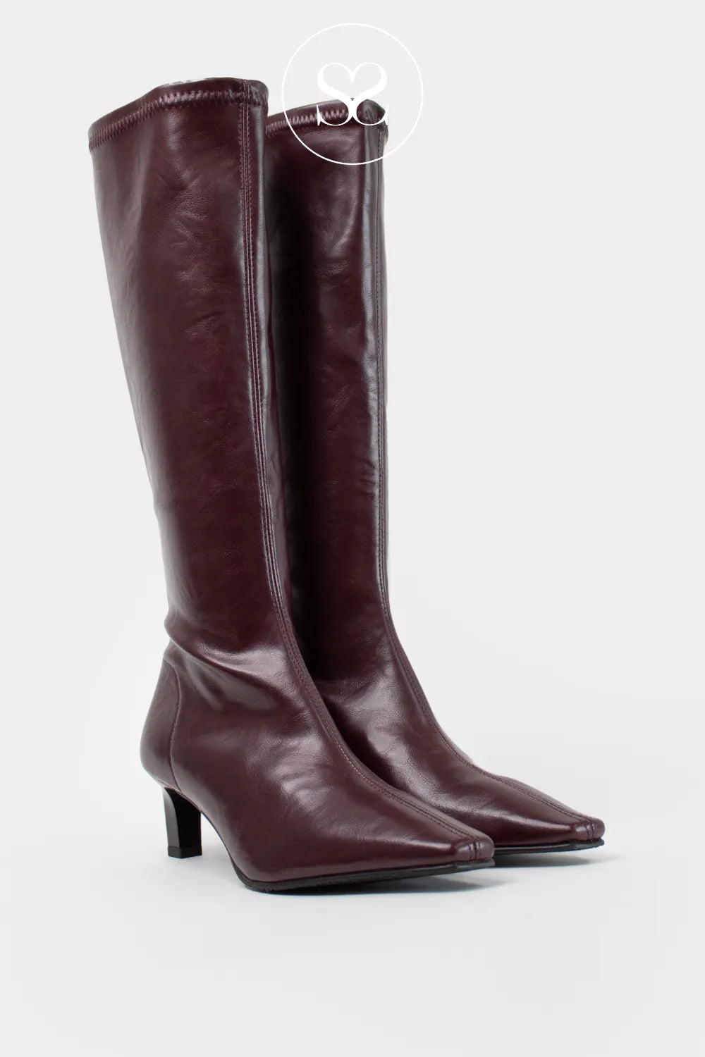 MISS ELASTIC DARK BURGUNDY KNEE HIGH PULL ON SOCK BOOTS 78100 sheneil shoes 