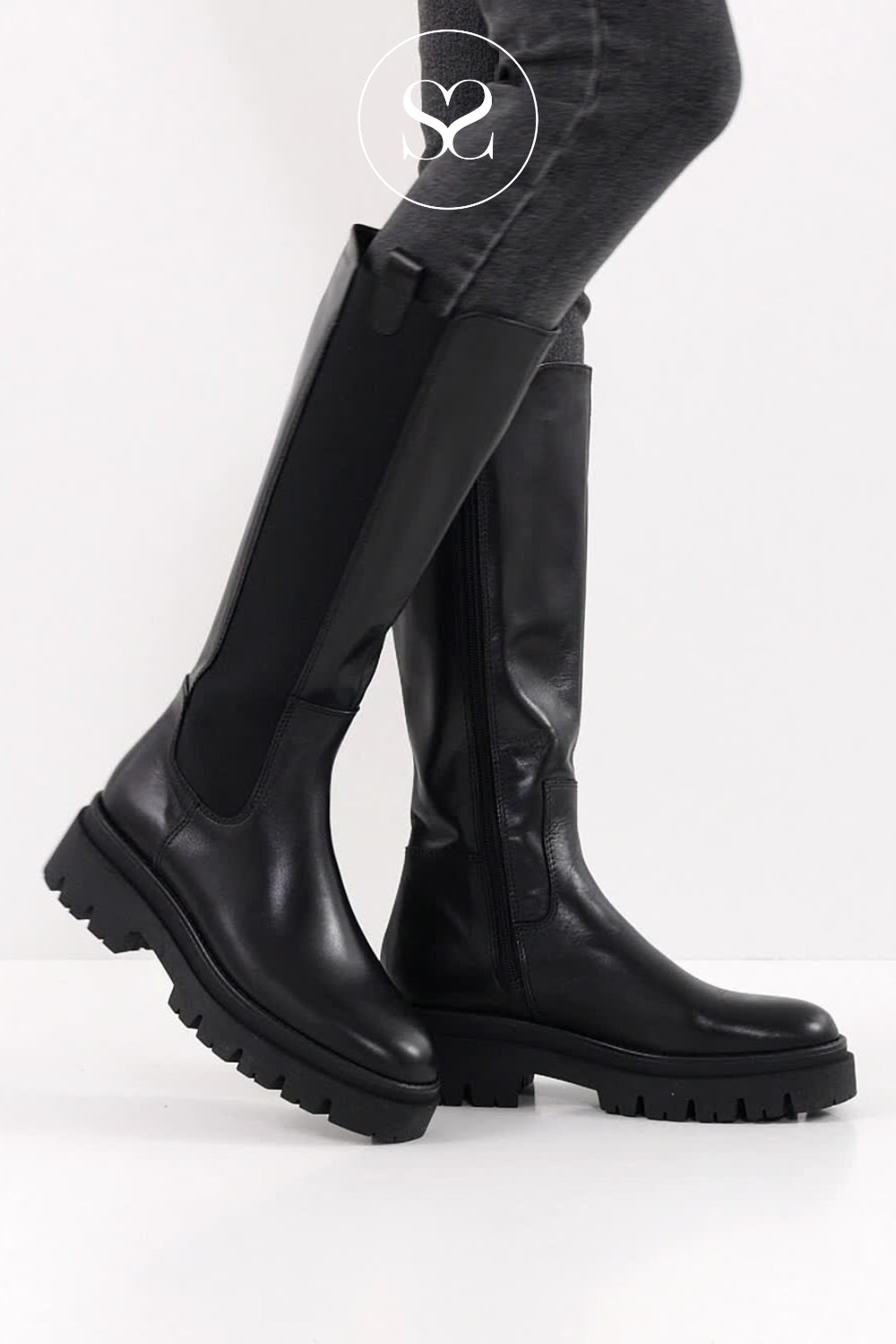 Black leather long boots for women in Ireland from Tamaris