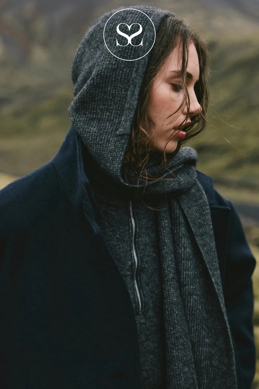 MOSS COPENHAGEN GREY HOOD SCARF - HOPE FOR WOMEN A SOFT EVERYDAY SEASONAL STAPLE 