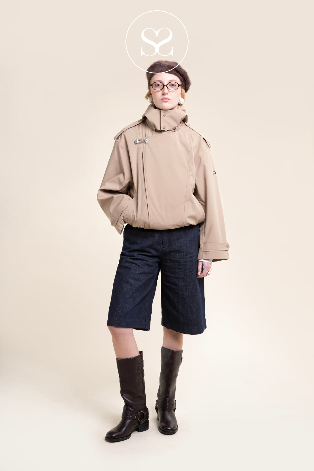 Flotte Beige Waterproof Jacket With Funnel Neck  - Rivoli Ireland
