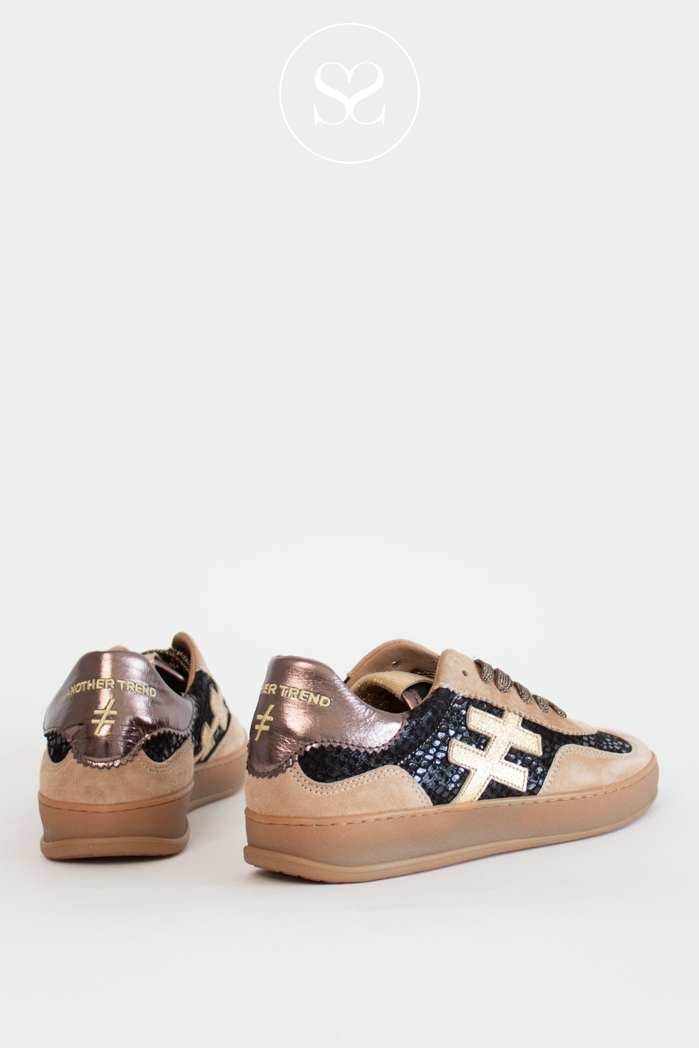 Another Trend  Black & Gold Trainers for women  with beige suede trim - A032-82 Iconic II