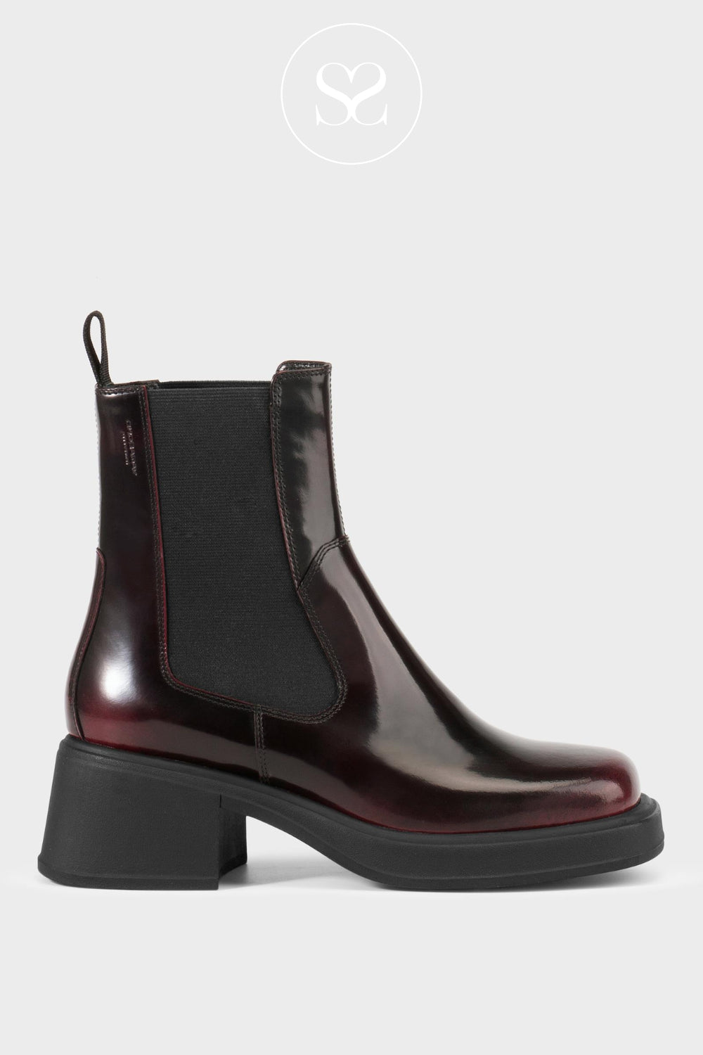 VAGABOND BURGUNDY LEATHER CHUNKY BLOCK HEEL PULL ON STYLE CHELSEA BOOTS DORAH 5642-004