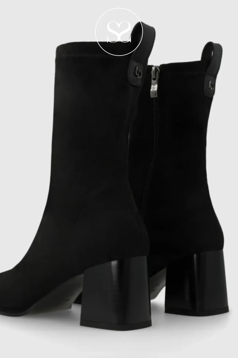LODI BLACK SUEDE SOCK BOOTS WITH BLOCK HEEL - A-HEKA IRELAND 