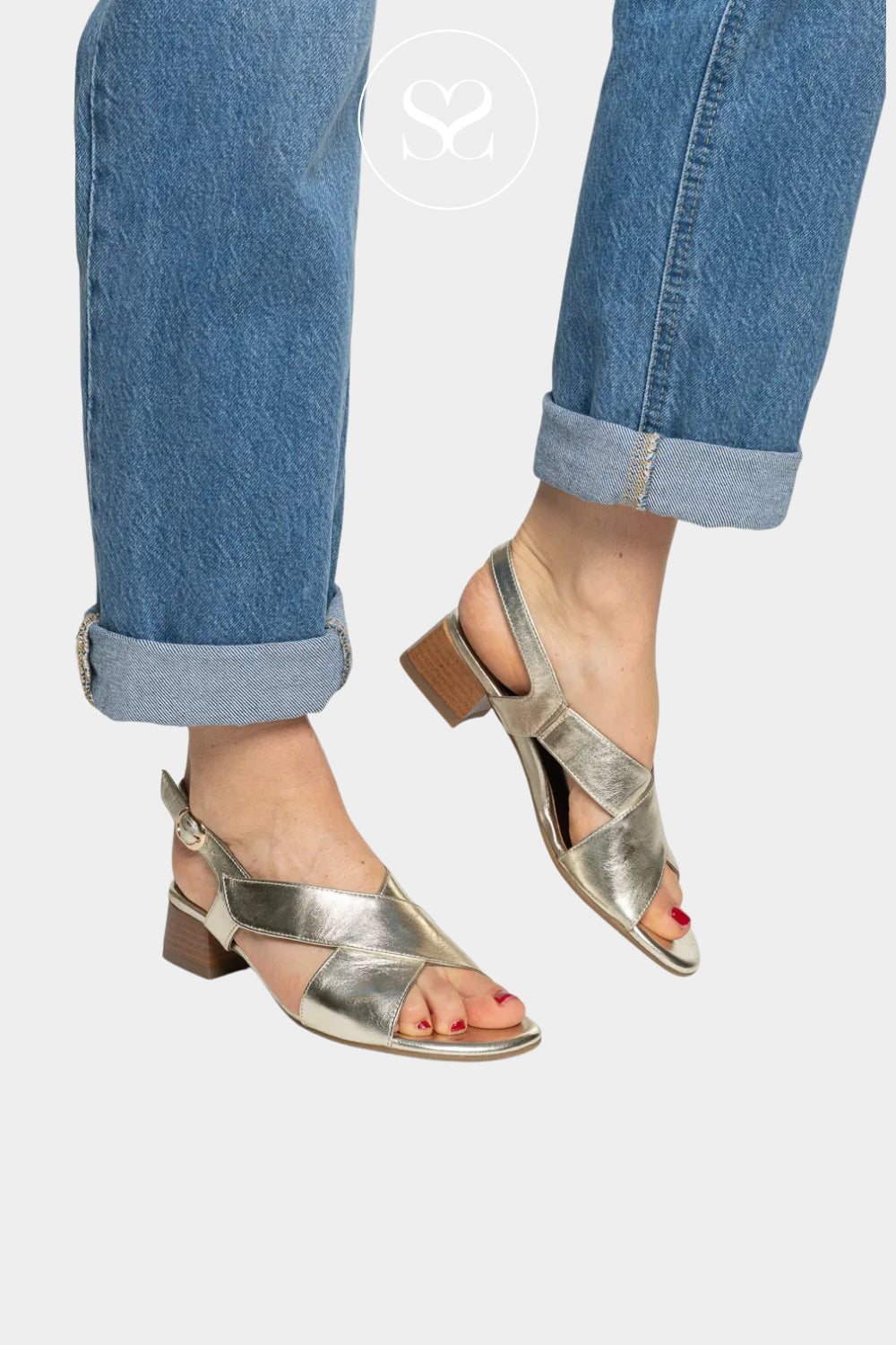 ARA Gold Block Heel Sandals 12-51802