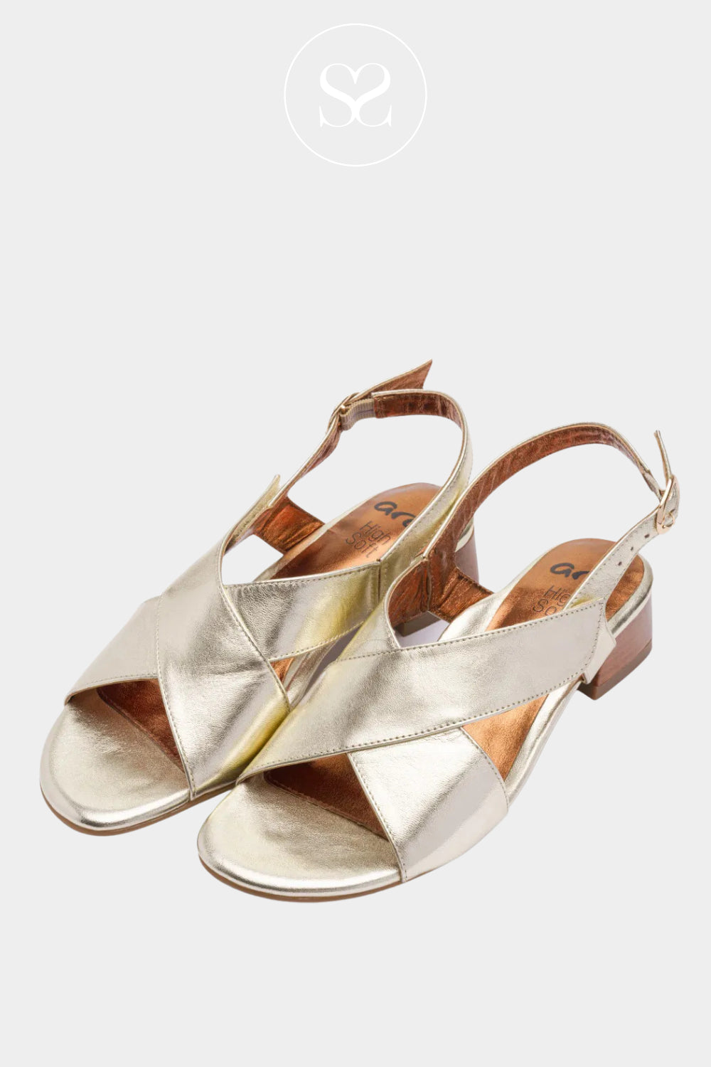 ARA Gold Block Heel Sandals 12-51802