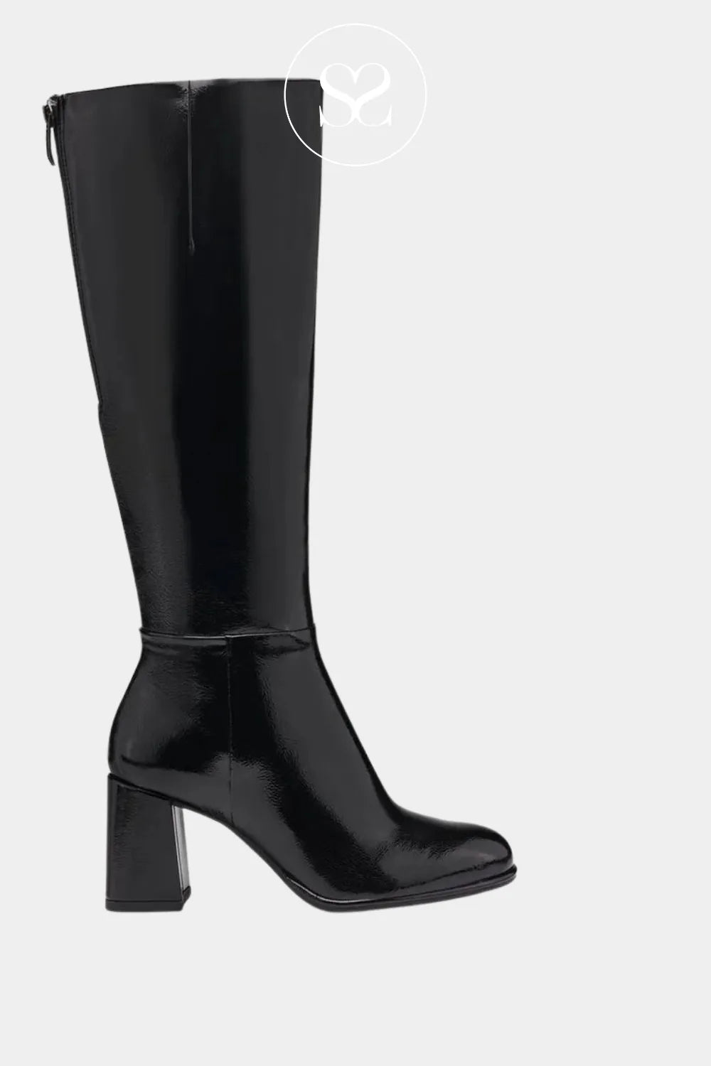 TAMARIS BLACK BLOCK HEEL KNEE HIGH BOOTS - 1-25515-41 for women with classy block heel and almond toe