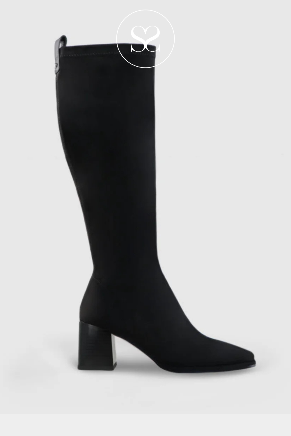 LODI BLACK STRETCH KNEE HIGH BOOTS WITH BLOCK HEEL - HALBOR