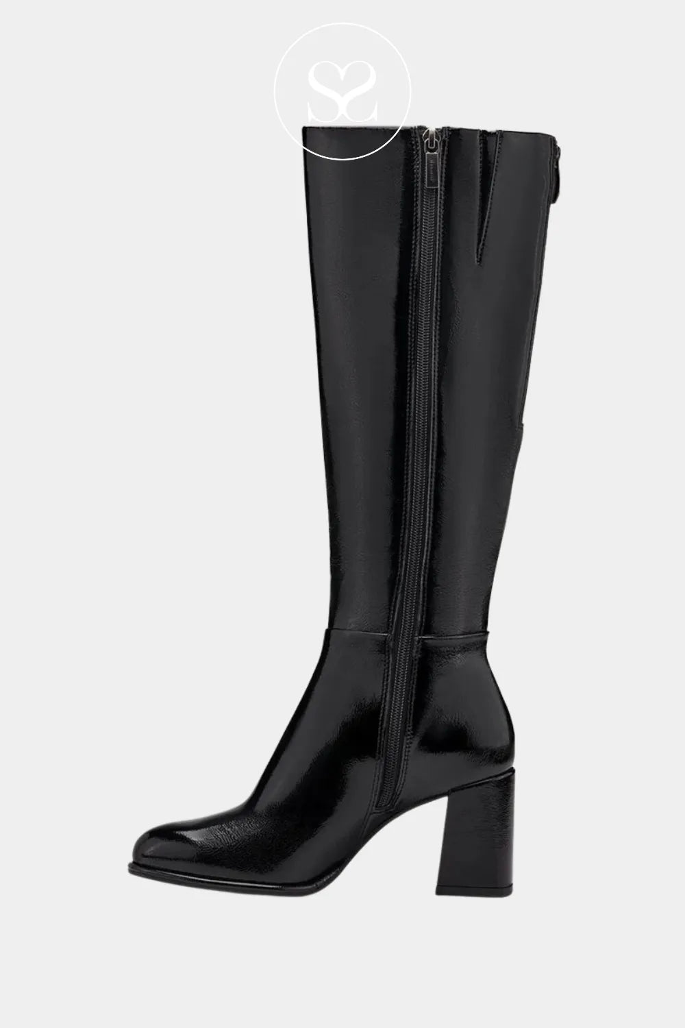 TAMARIS BLACK BLOCK HEEL KNEE HIGH BOOTS - 1-25515-41 for women with inside zip for closure