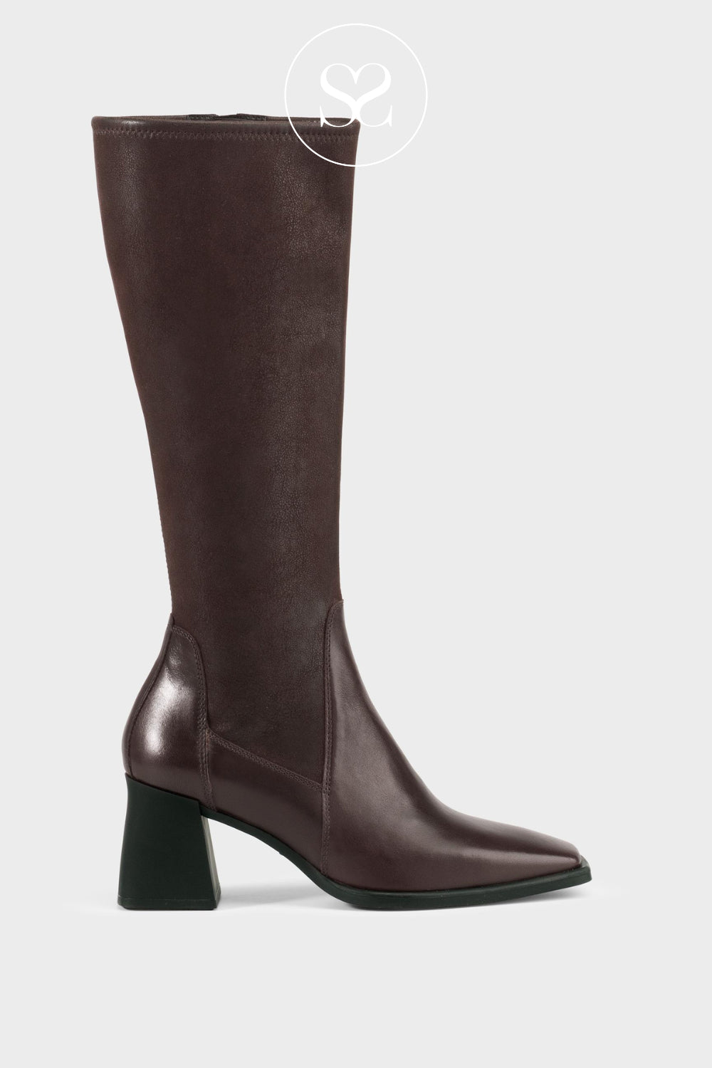VAGABOND BROWN LEATHER BLOCK HEEL KNEE HIGH BOOTS - HEDDA 5602-202 