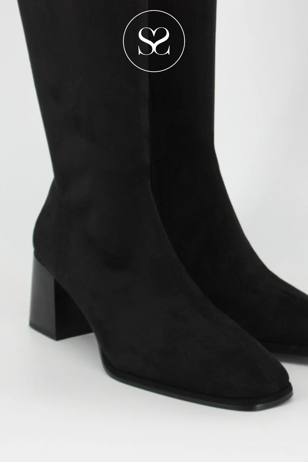LODI BLACK STRETCH KNEE HIGH BOOTS WITH BLOCK HEEL - HALBOR