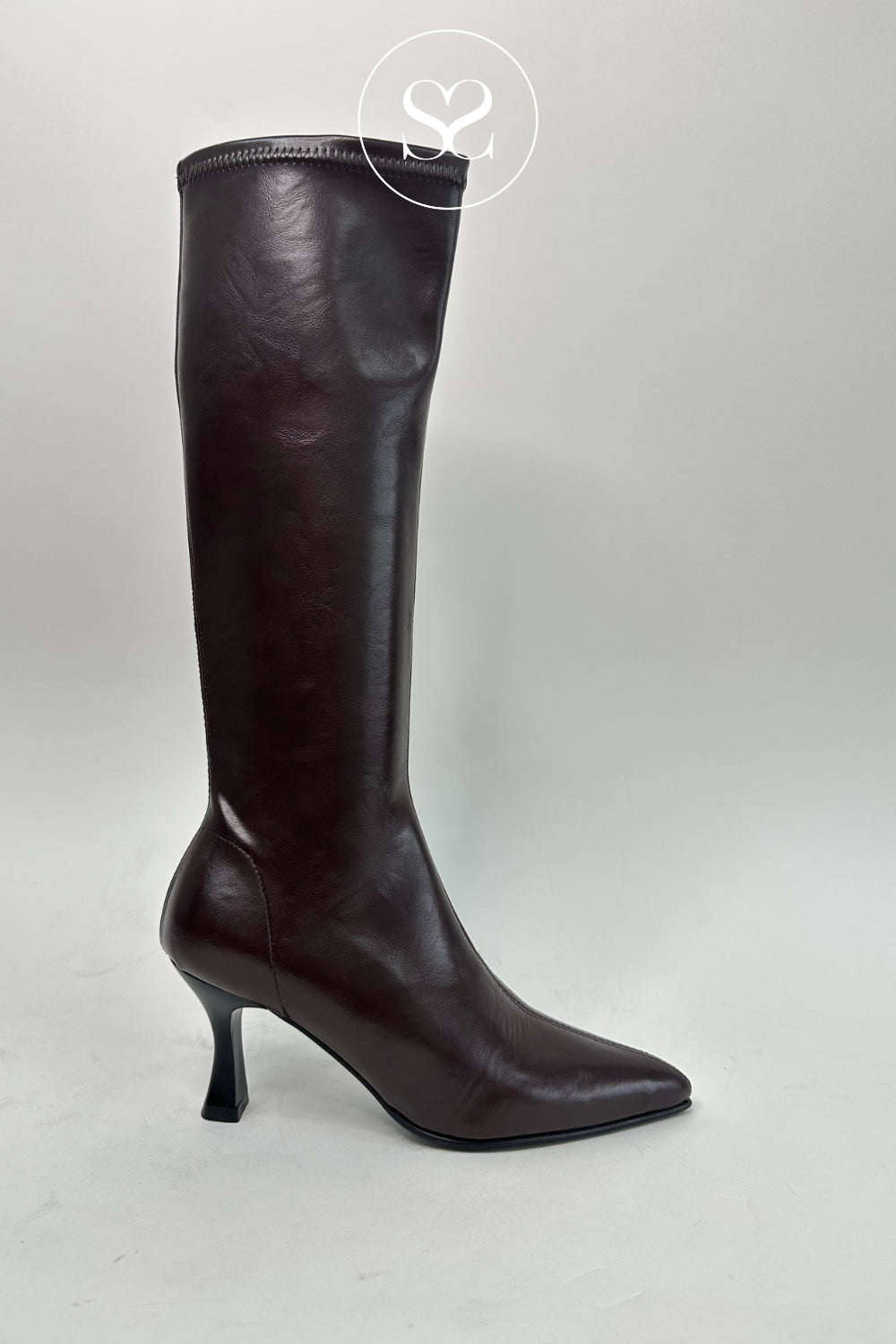 Miss Elastic Chocolate Brown Knee High Sock Boots - 78041