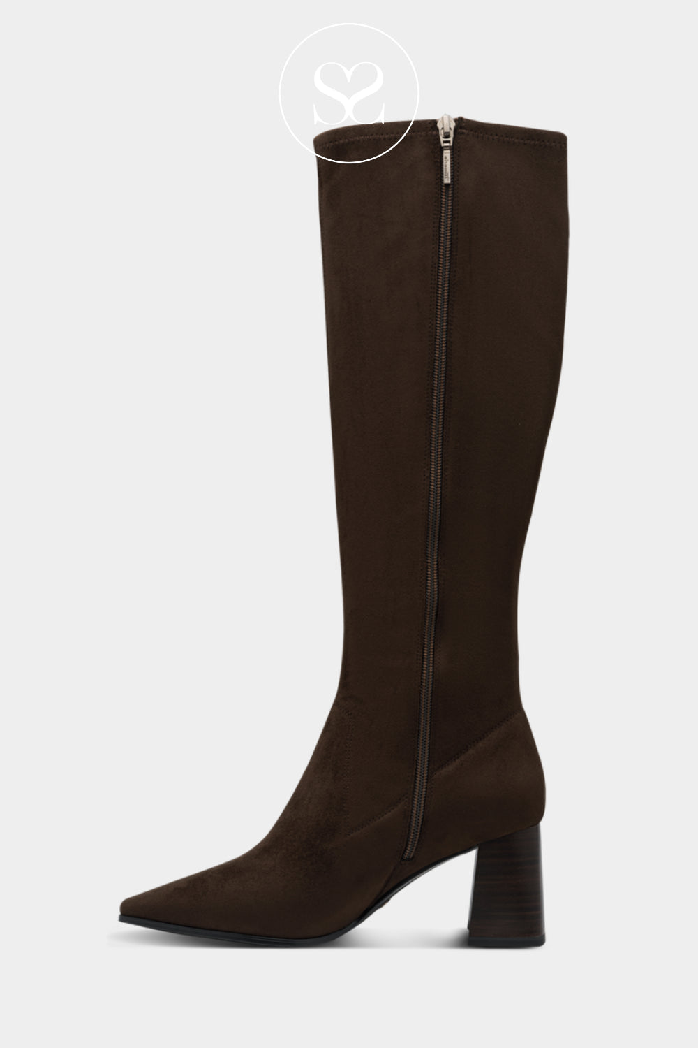 Tamaris Brown knee-high boot with a full closure zipper for women