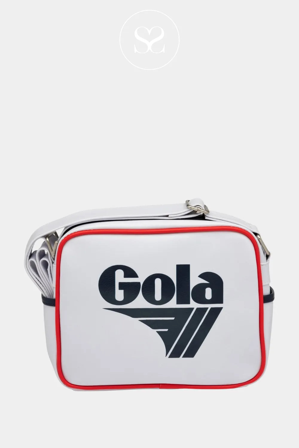 Gola small crossbody bag with white navy and red. Nautical sporty style bag  with crossbody strap and zip pocket.