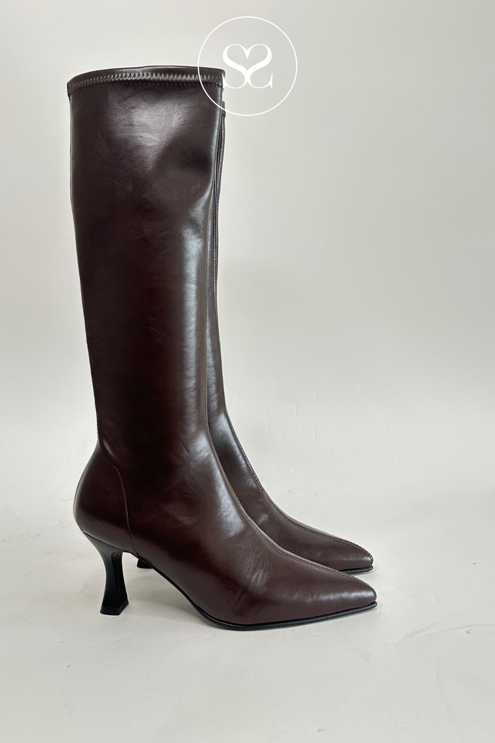 Miss Elastic Chocolate Brown Knee High Sock Boots - 78041