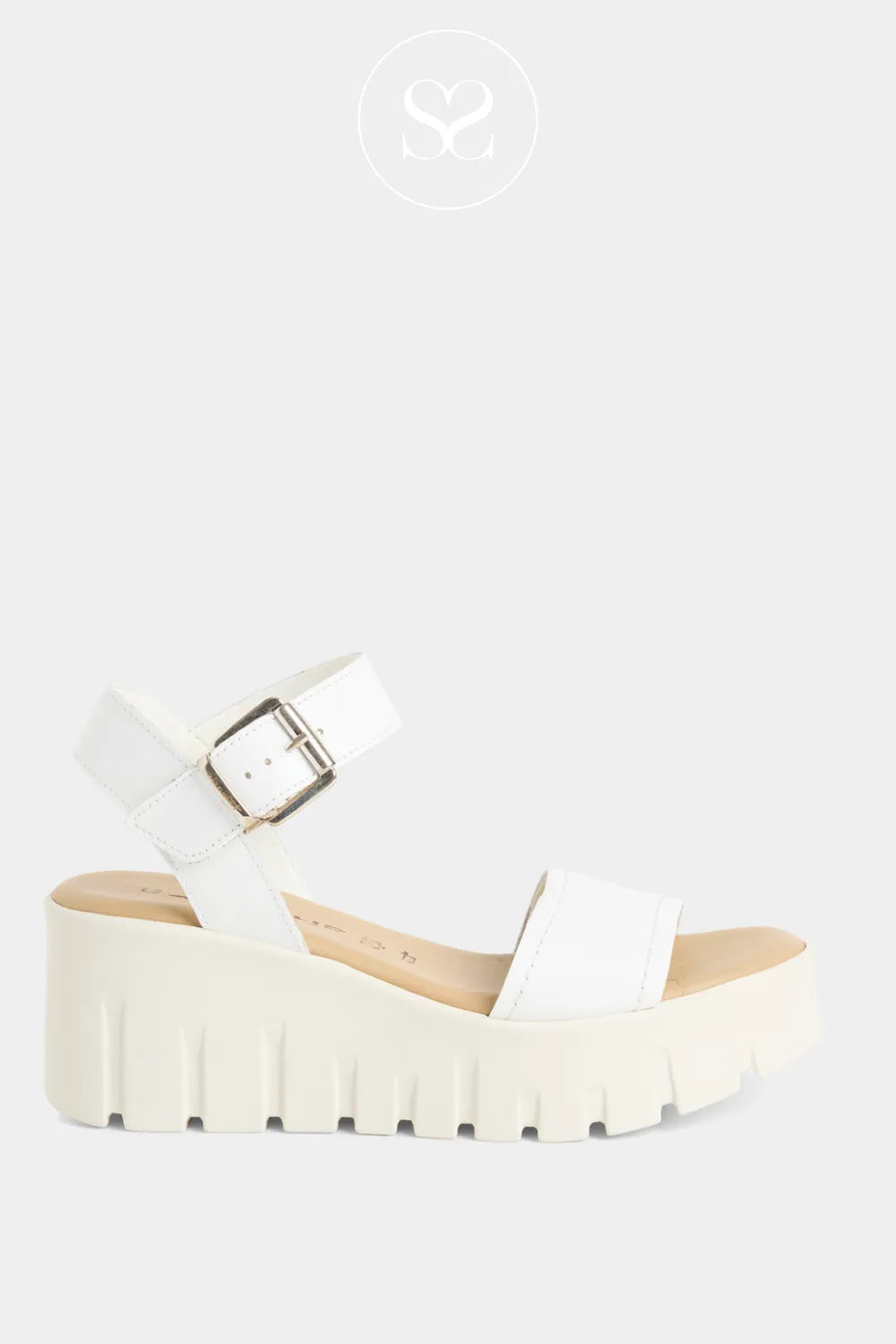Tamaris White Wedge Sandals 1-28712-42 Adjustable ankle strap for a secure and confident fit