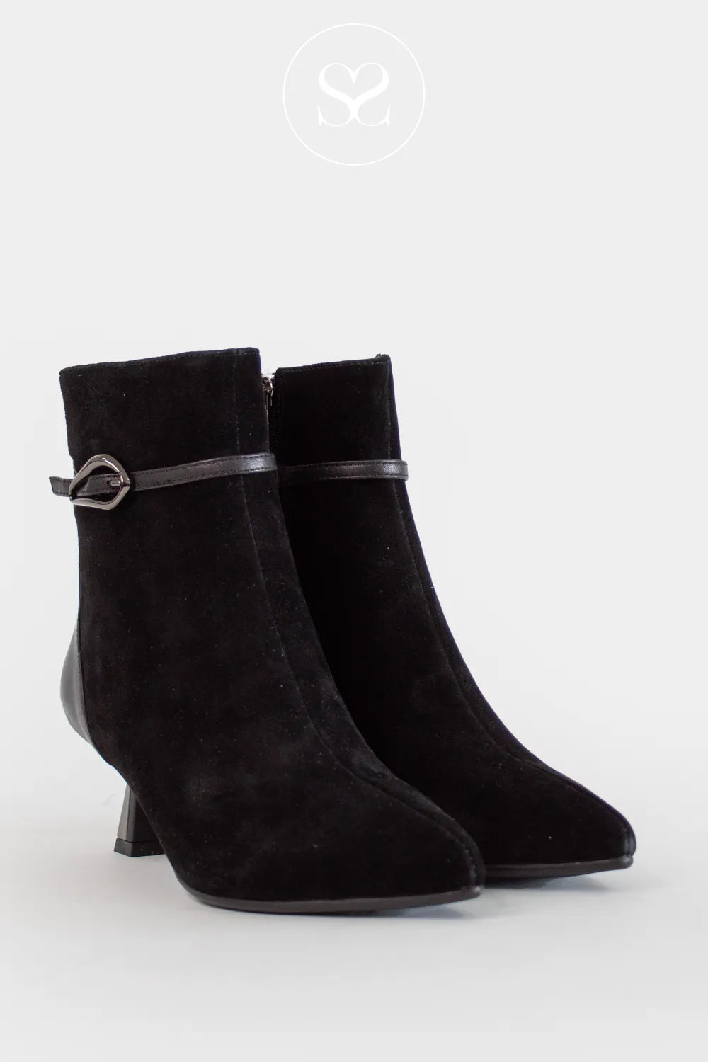 LORETTA VITALE BLACK SUEDE/PATENT POINTED TOE DRESS BOOTS C4608 FOR WOMEN WITH SOFT POINTED TOE 