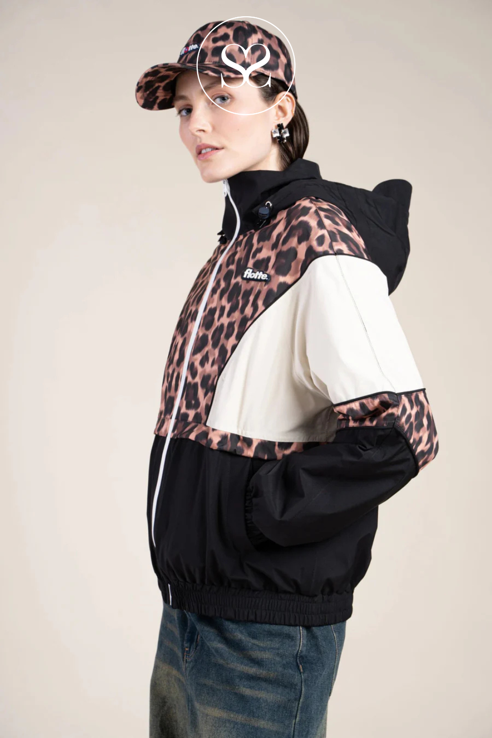 Flotte Black, Leopard Print & Cream Waterproof Jacket - Saint Martin