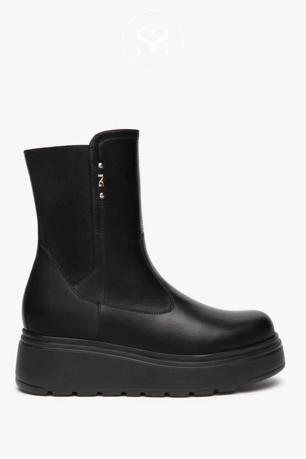 NERO GIARDINI BLACK SLIP ON WEDGE ANKLE BOOTS I514901D FOR WOMEN WITH SUBTLE 'NG' GOLD LOGO