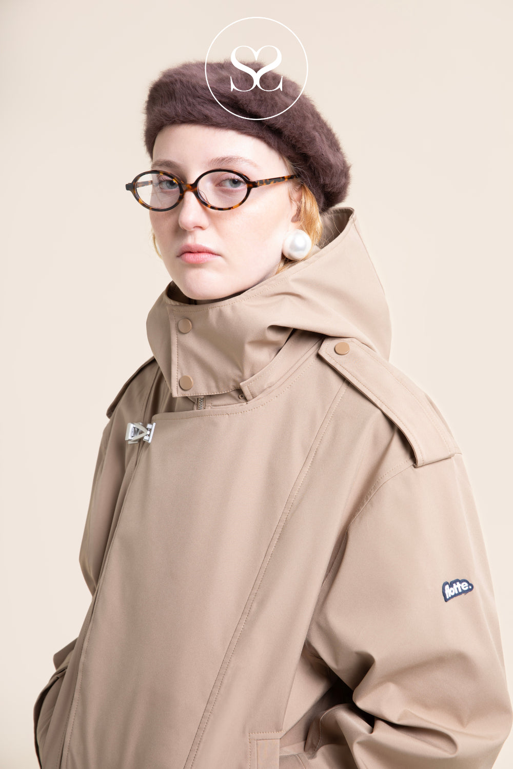 Flotte Beige Waterproof Jacket With Funnel Neck for Women - Rivoli