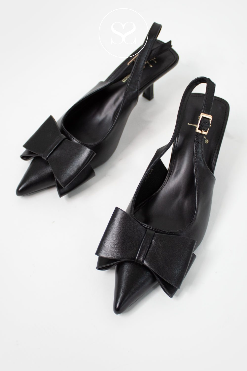 BLACK POINTED TOE SLINGBACK BOW HEEL - 881114