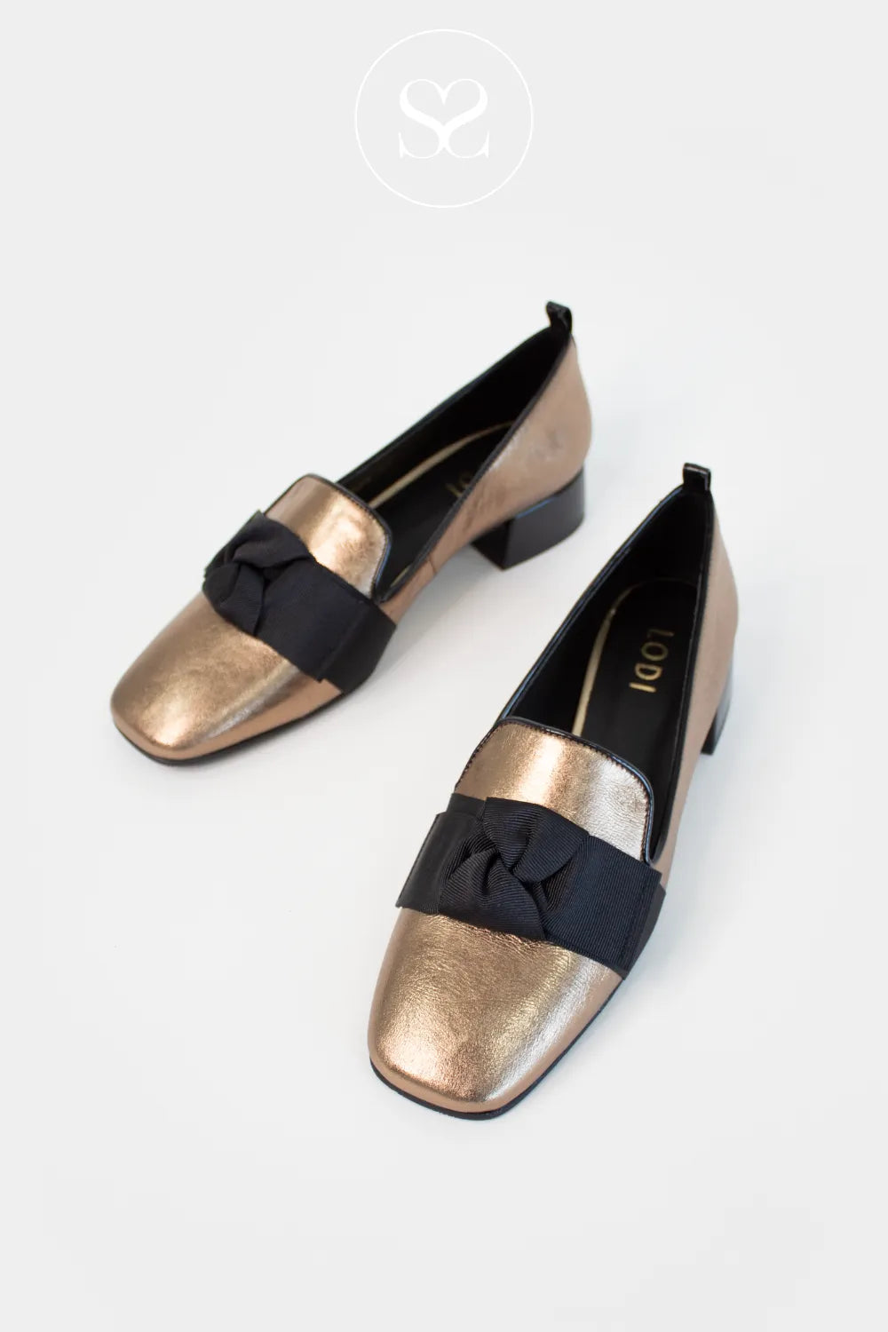 LODI BRONZE BLOCK HEEL SQUARE TOE LOAFERS BELGA