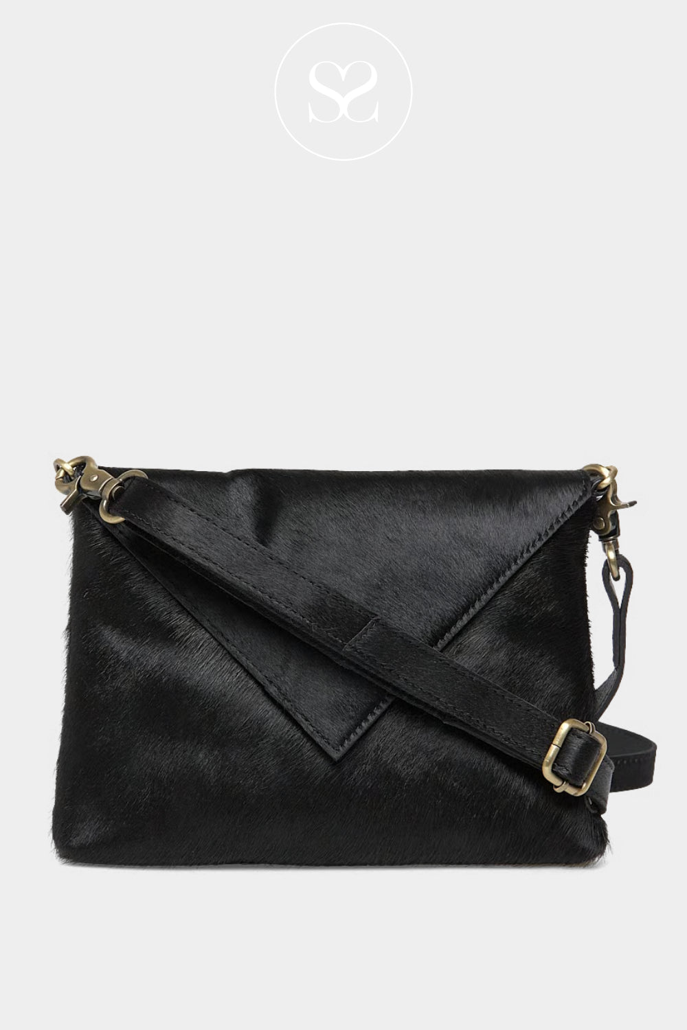 DEPECHE BLACK LEATHER COW HAIR CROSS BODY  BAG - 16798 - Ireland