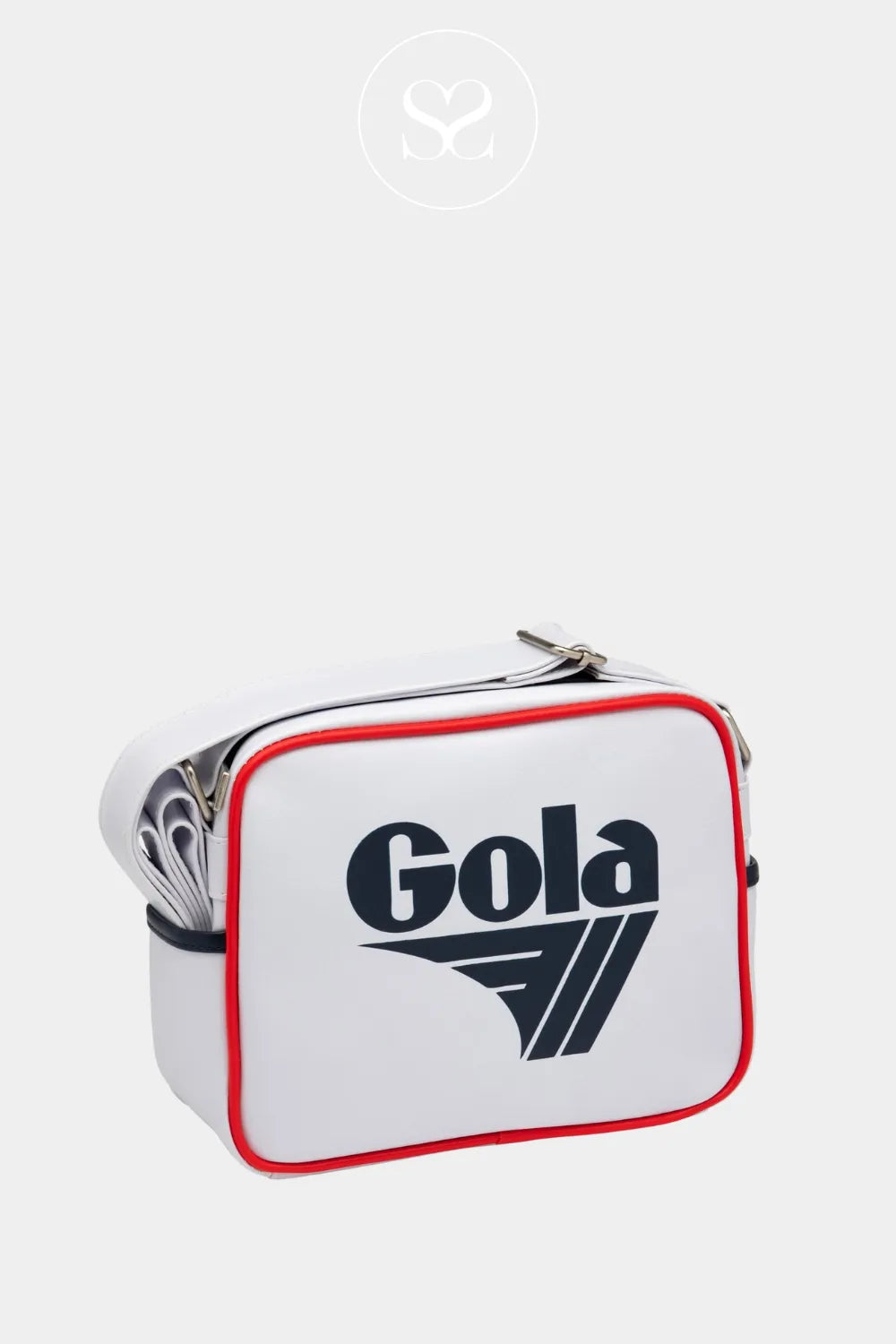 Gola small crossbody bag with white navy and red. Nautical sporty style bag  with crossbody strap and zip pocket.
