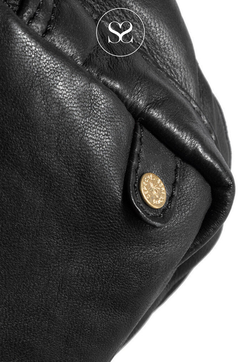 Depeche Black Leather Crossbody Bum Bag with gold handwear - 13396 