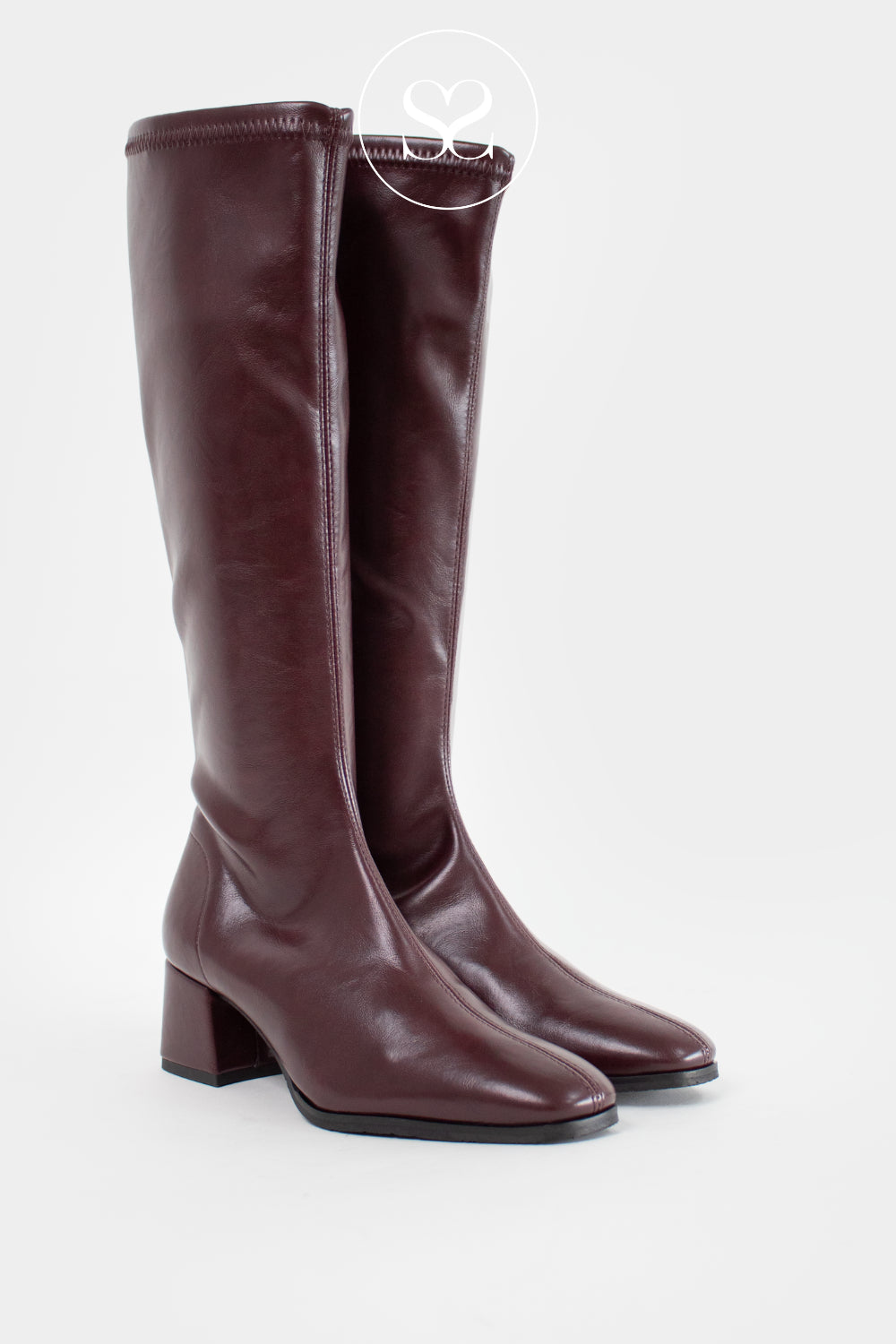 Miss Elastic Burgundy Knee High Sock Boots - 78331