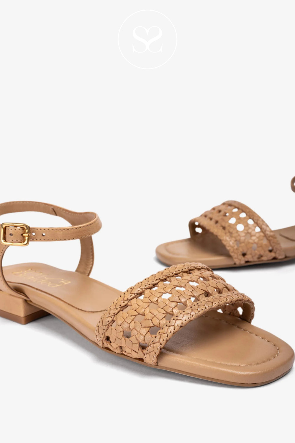 Unisa Camel Braided Block Heel Sandals - Calaf