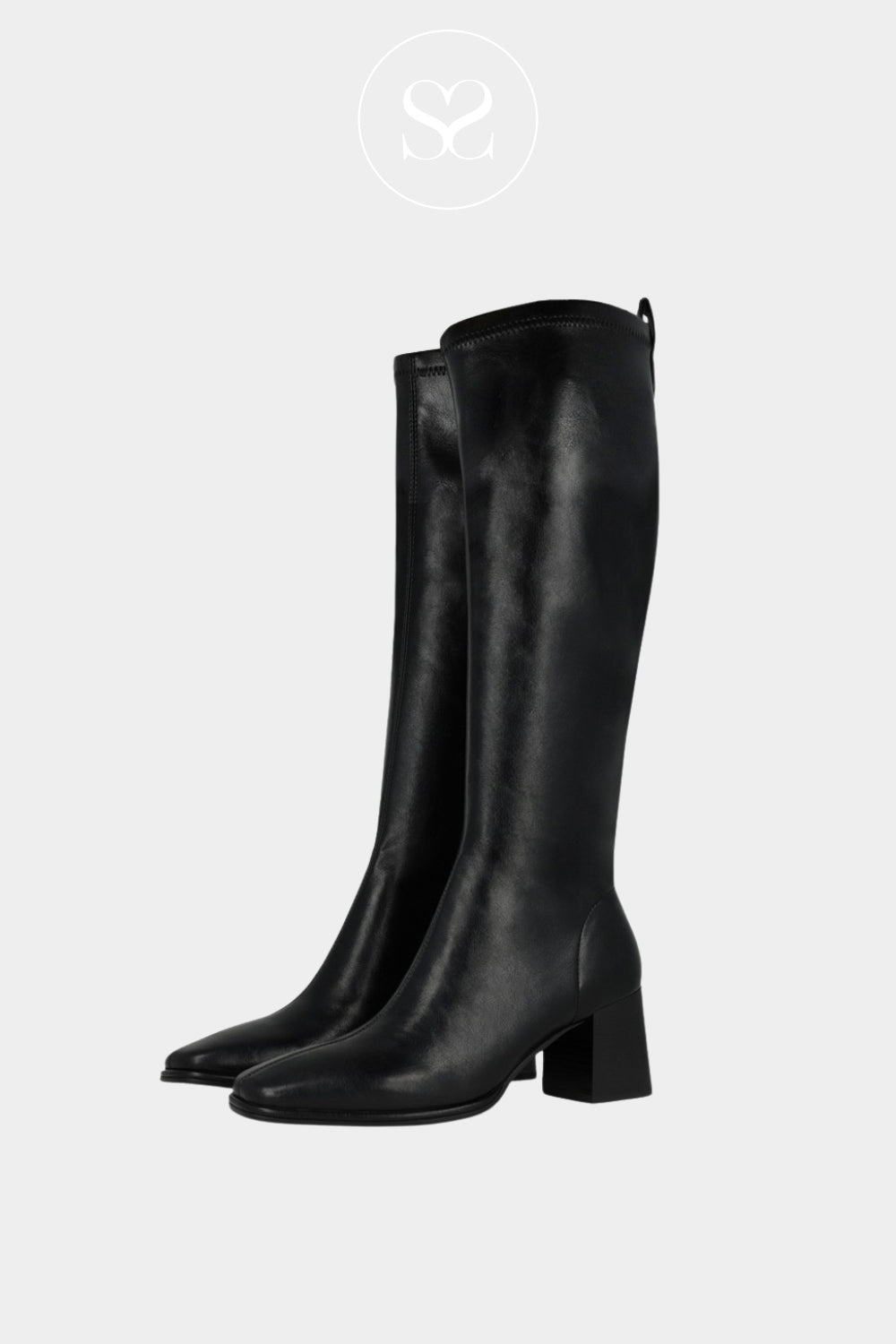 LODI BLACK STRETCH LEATHER  KNEE HIGH BOOTS FOR WOMEN 