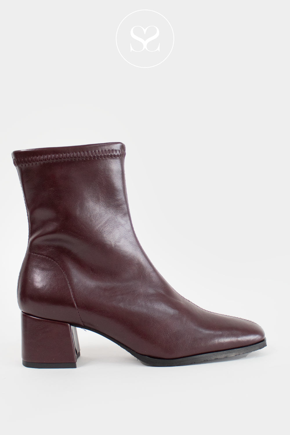 Miss Elastic Burgundy Block Heel Sock Boots - 78330 Ireland