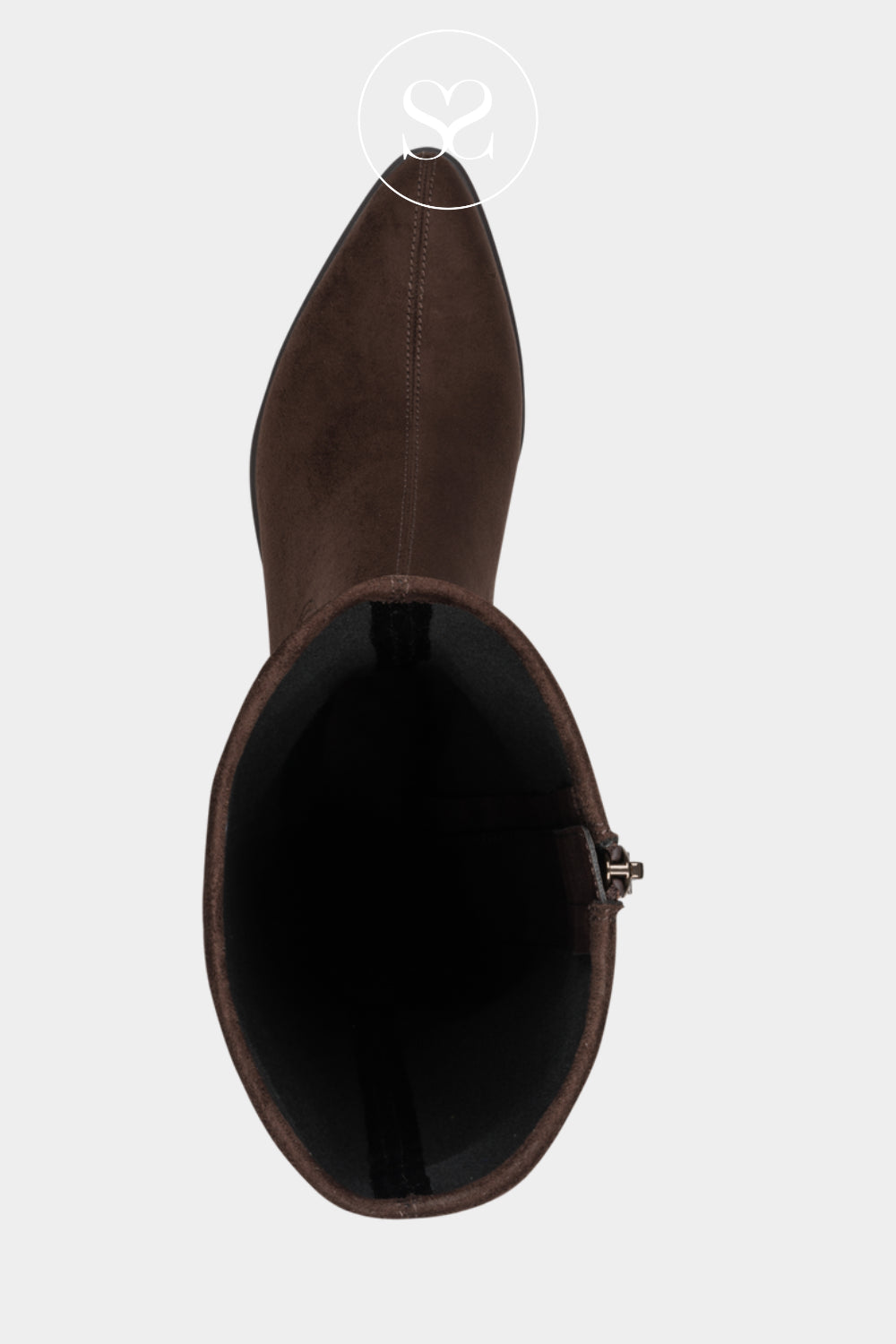 Classic brown tall boots with a rounded front, full-length zip and comfortable low sole.