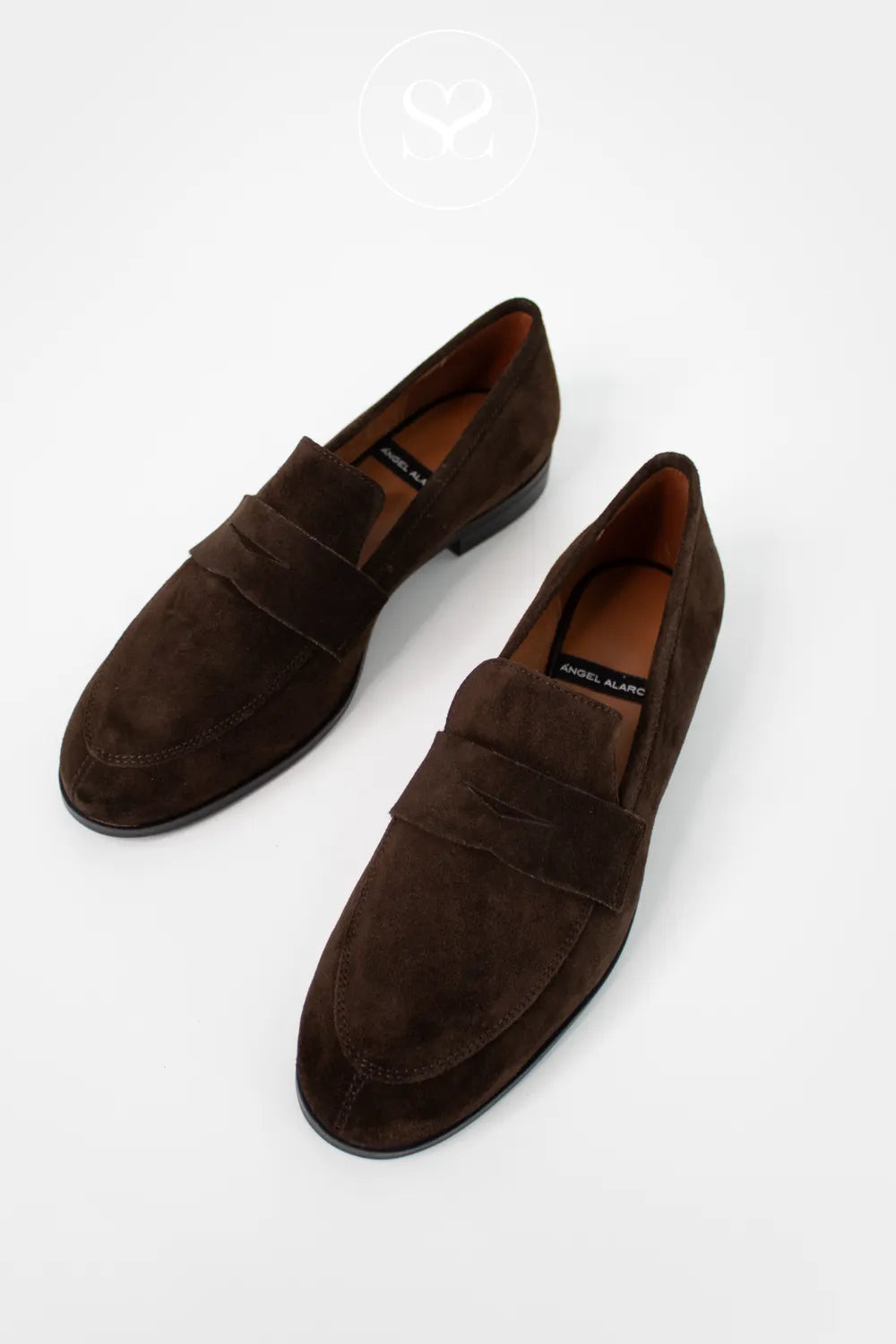WOMEN'S ANGEL ALARCON BROWN SUEDE PENNY LOAFERS - ZAMA