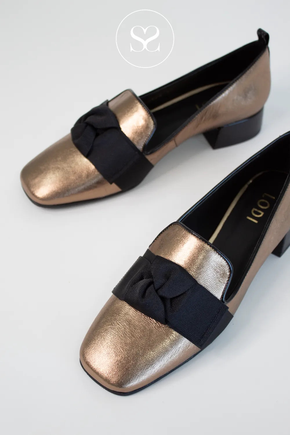 LODI BRONZE BLOCK HEEL SQUARE TOE LOAFERS BELGA