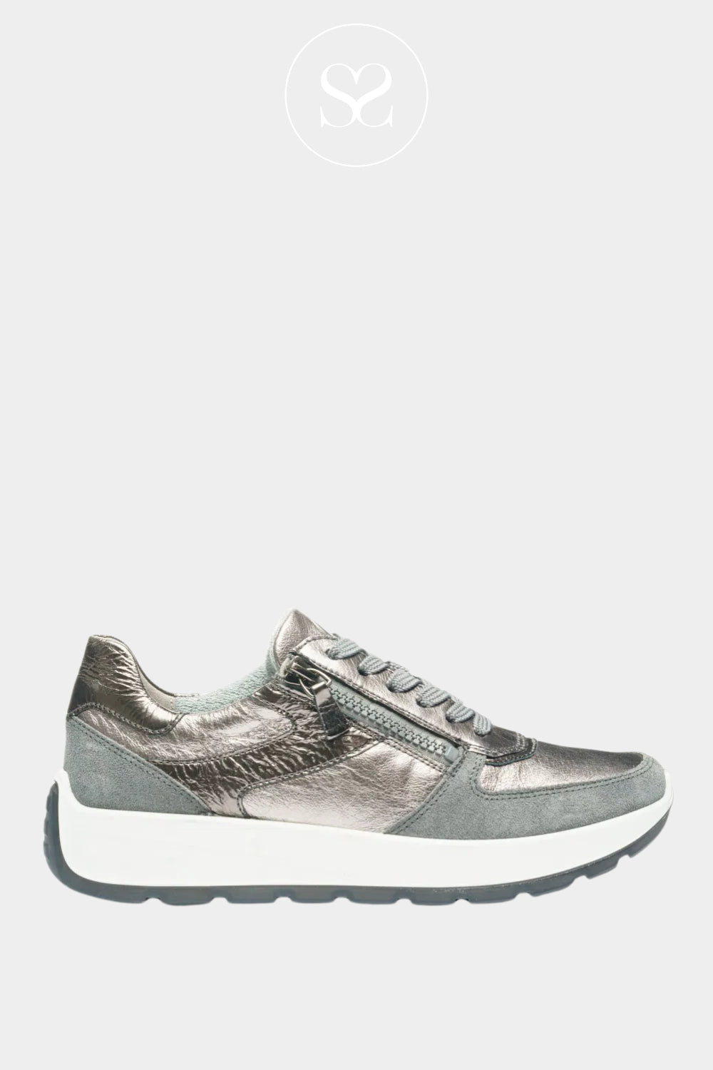 ARA PEWTER/SILVER WEDGETRAINERS WITH LACES AND SIDE ZIP 12-25112
