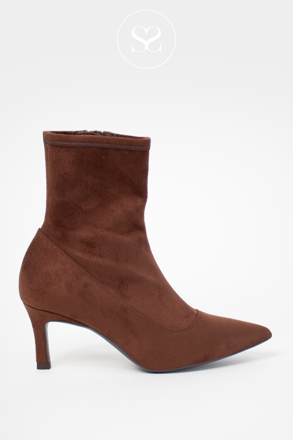 UNISA BROWN SUEDE POINTED TOE ANKLE SOCK BOOTS LANET
